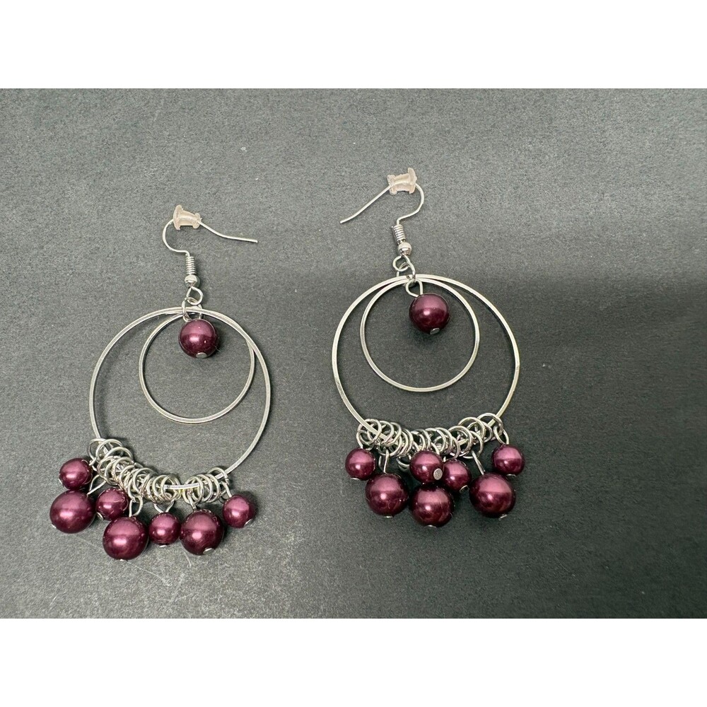 Paparazzi Earrings New York Attraction Silver Tone Purple Pearl